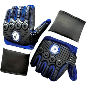 Blue Para Fingerless Gloves on display