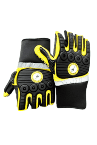 Yellow Para Fingerless Gloves on display