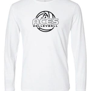 A white longsleeve with a black logo on it.