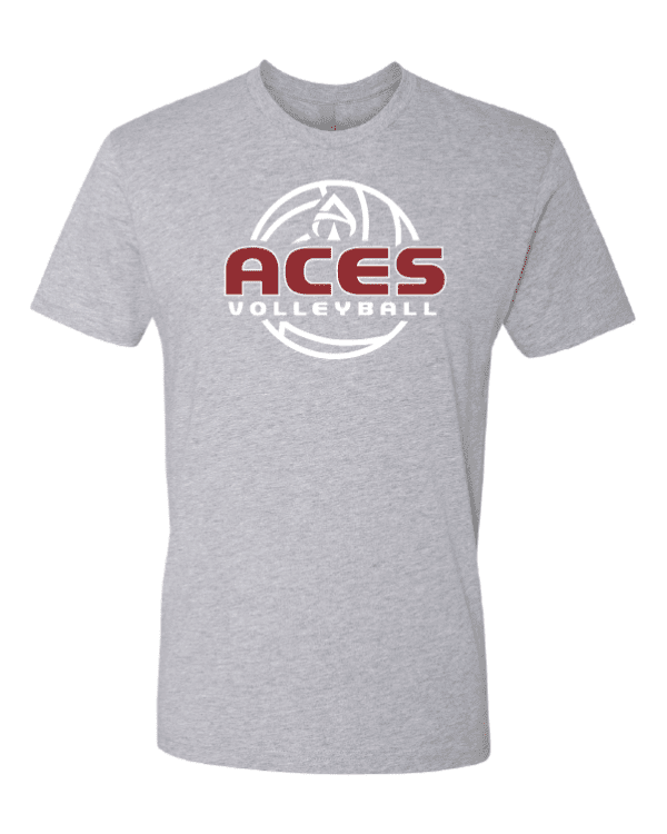 ACES Volleyball H.grey tee with red logo on it.